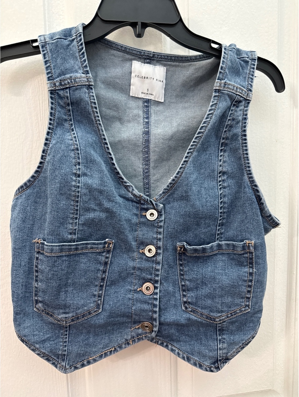 Celebrity Pink Women's Denim Button-Up Vest, Size Small